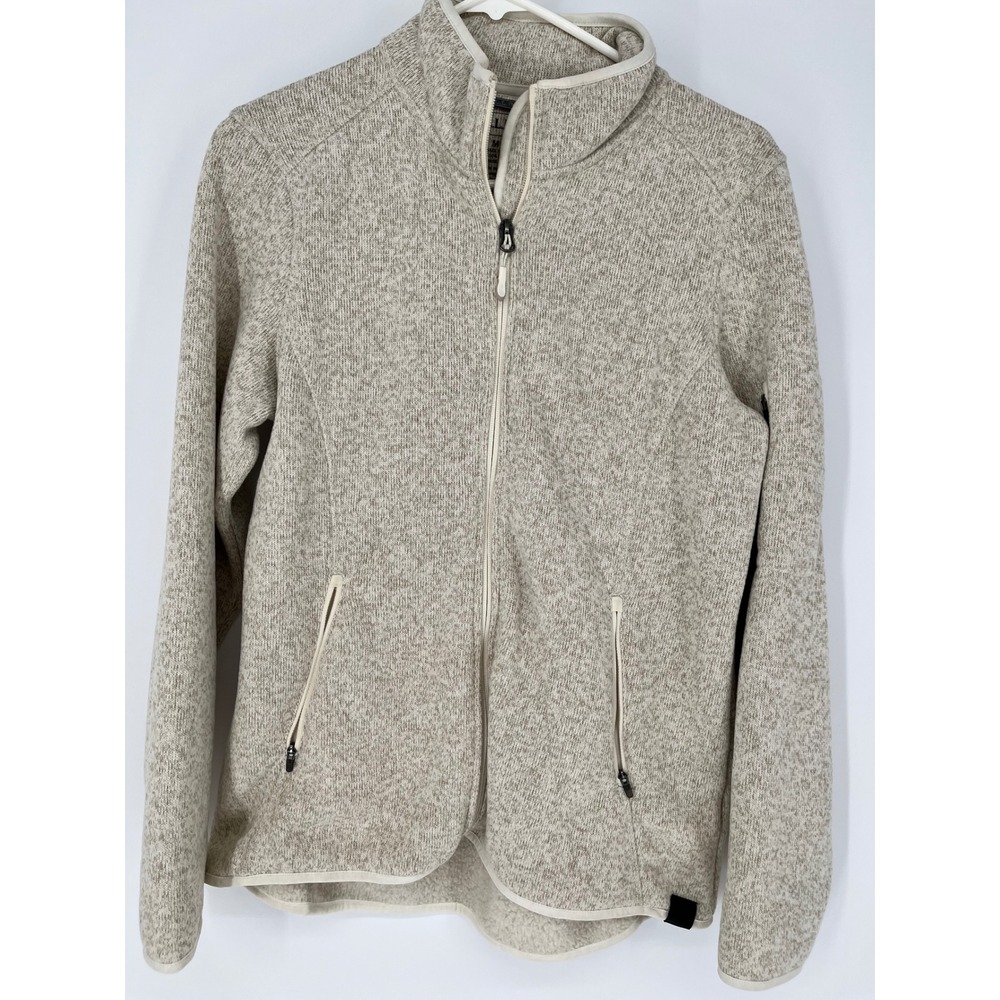 LL BEAN Sweater Fleece Jacket Womens Medium Beige Oatmeal Full Zip 279684